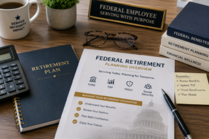 Federal employee reviewing FERS, TSP, FEGLI, and Social Security benefits